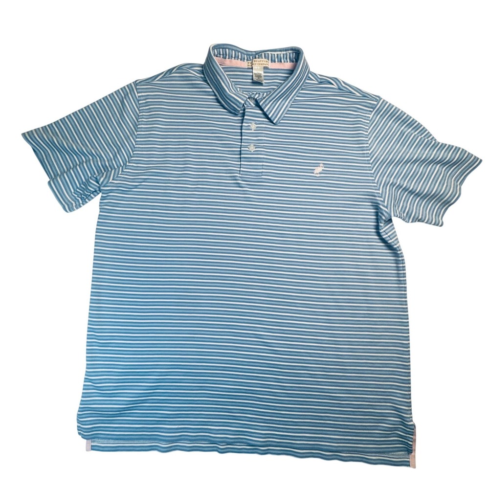 The Beaufort Bonnet Company Mens XL Blue White Striped Pima Cotton Polo Shirt